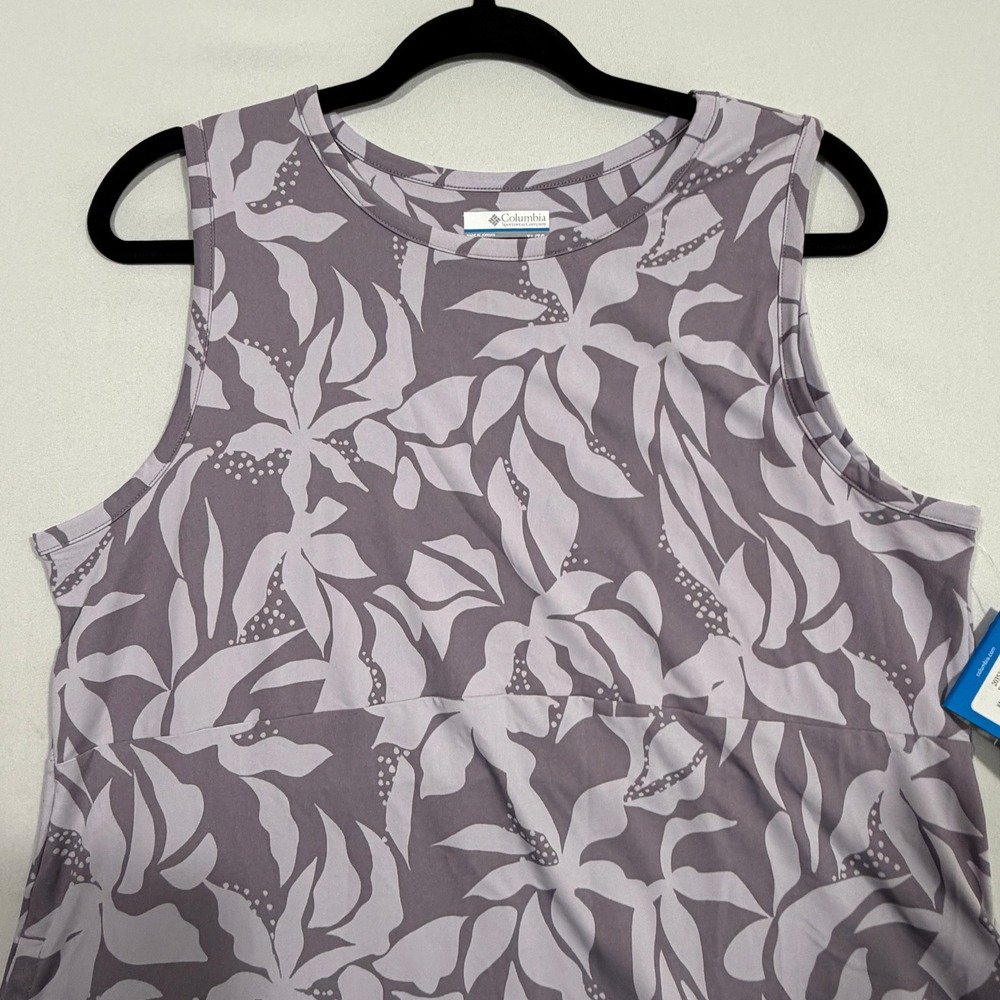 Columbia Freezer Tank Dress Tropical Leaf Print Purple Gray Womens XL - Picture 8 of 11